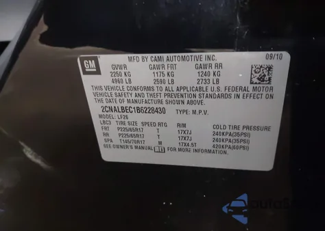 2011 Chevrolet Equinox Ls from USA, damaged, VIN 2CNALBEC1B6228430